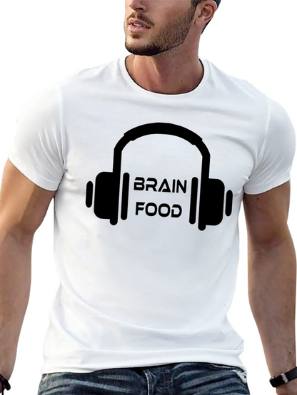 Brain Food Headphones Black Graphic T-Shirt