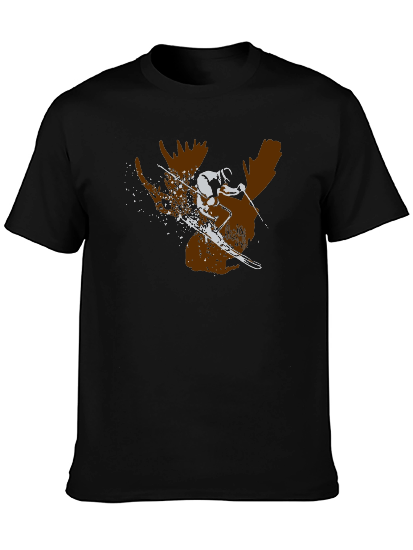 Moose Skier Graphic Tee - Black Cotton T-Shirt