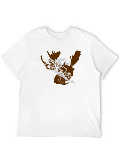 Moose Skier Graphic Tee - Black Cotton T-Shirt