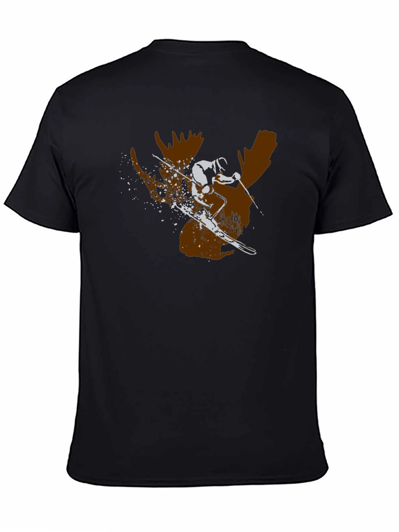 Moose Skier Graphic Tee - Black Cotton T-Shirt