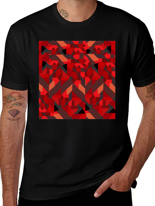 Abstract Geometric Print Black T-Shirt