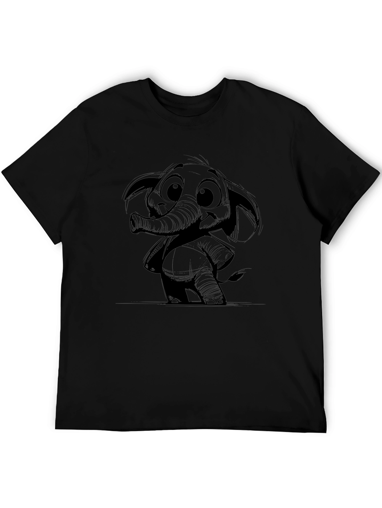 Elephant Graphic Print Black T-Shirt