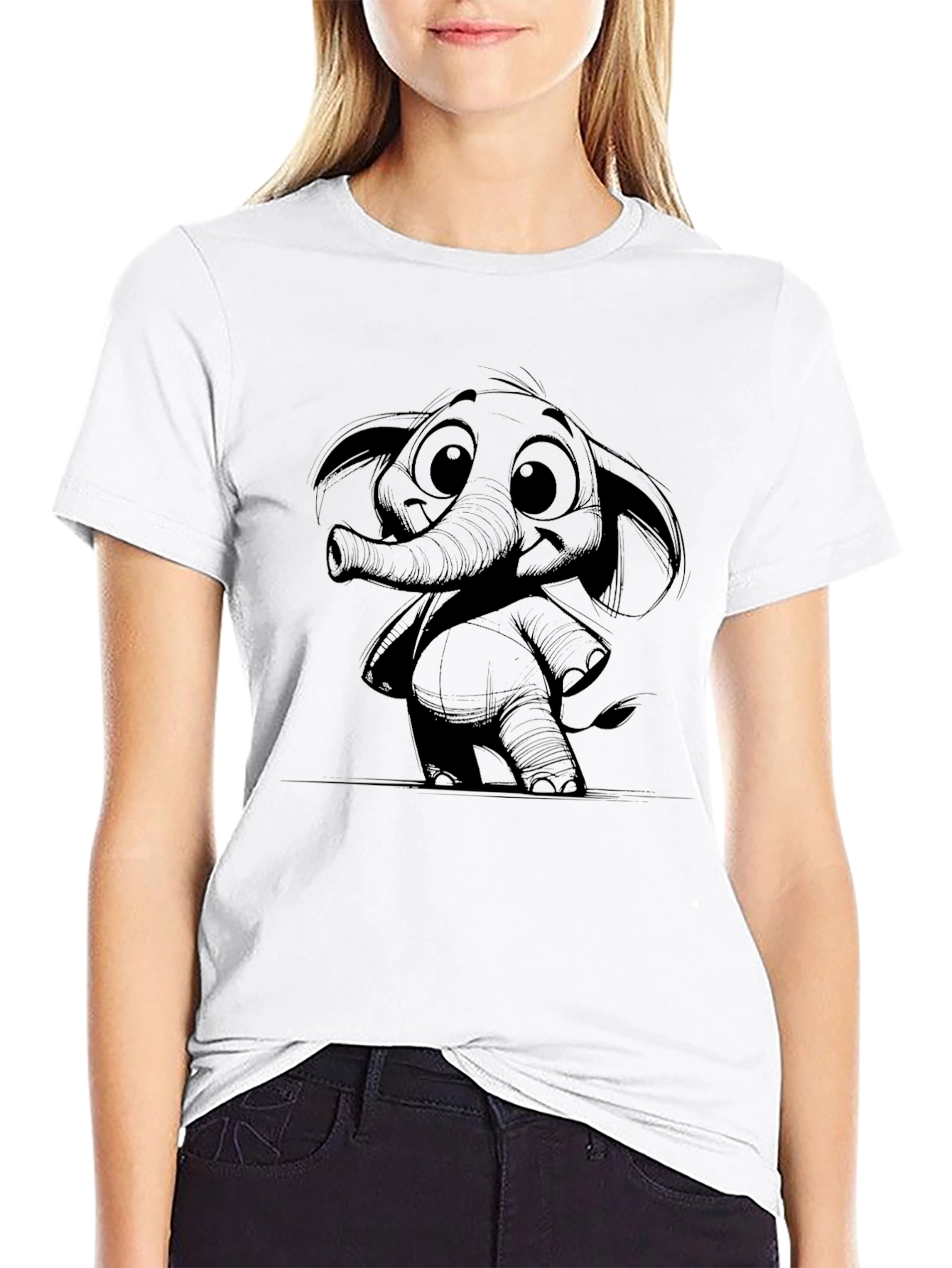 Elephant Graphic Print Black T-Shirt