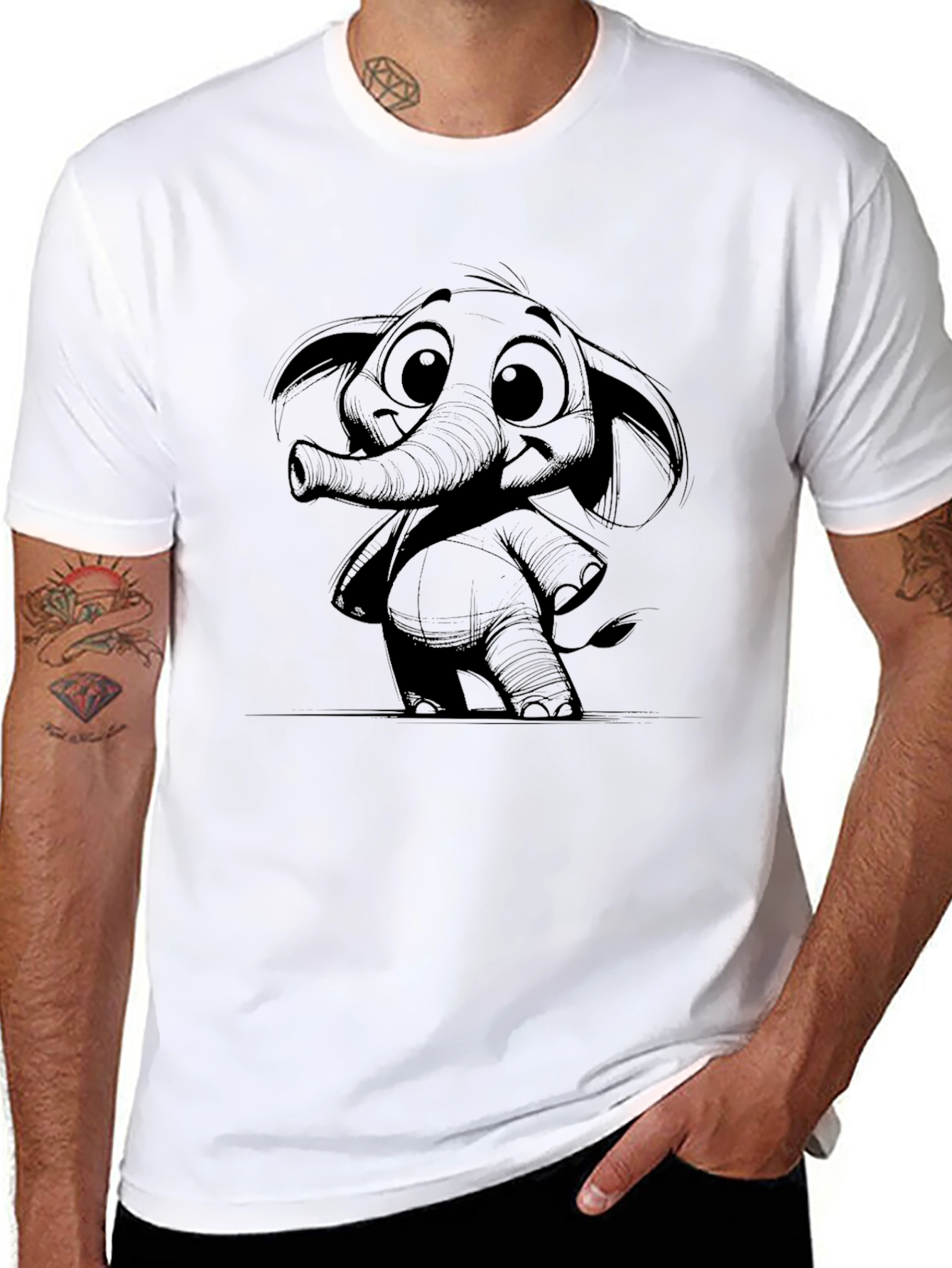 Elephant Graphic Print Black T-Shirt