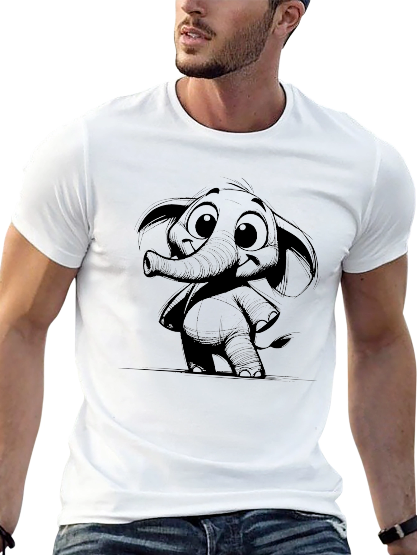 Elephant Graphic Print Black T-Shirt
