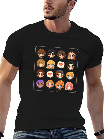 Cute Character Grid Black T-Shirt