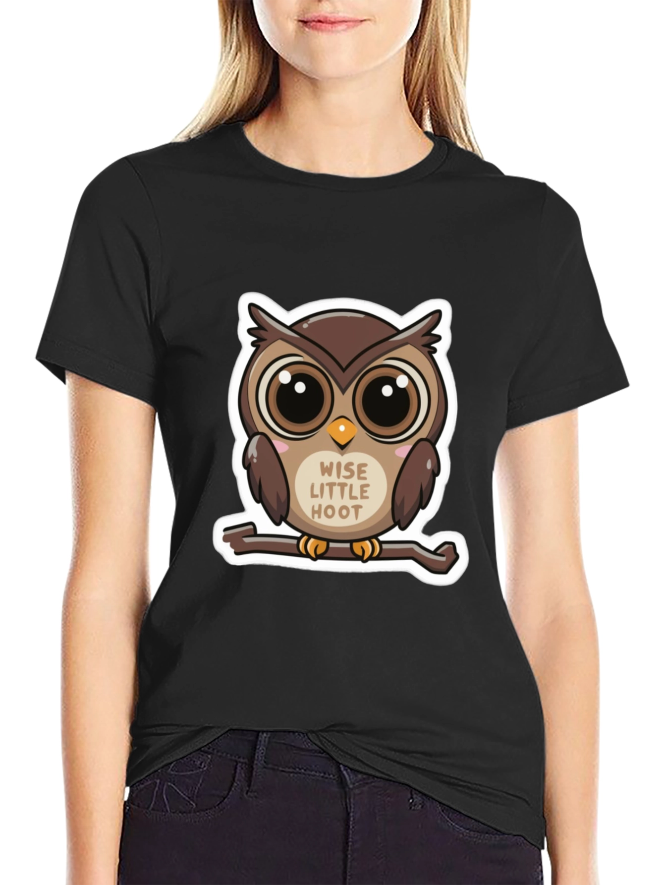 Cute Owl Wise Little Hoot Graphic Tee - Black