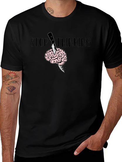 Stop Thinking Graphic T-Shirt - Brain Knife Tee