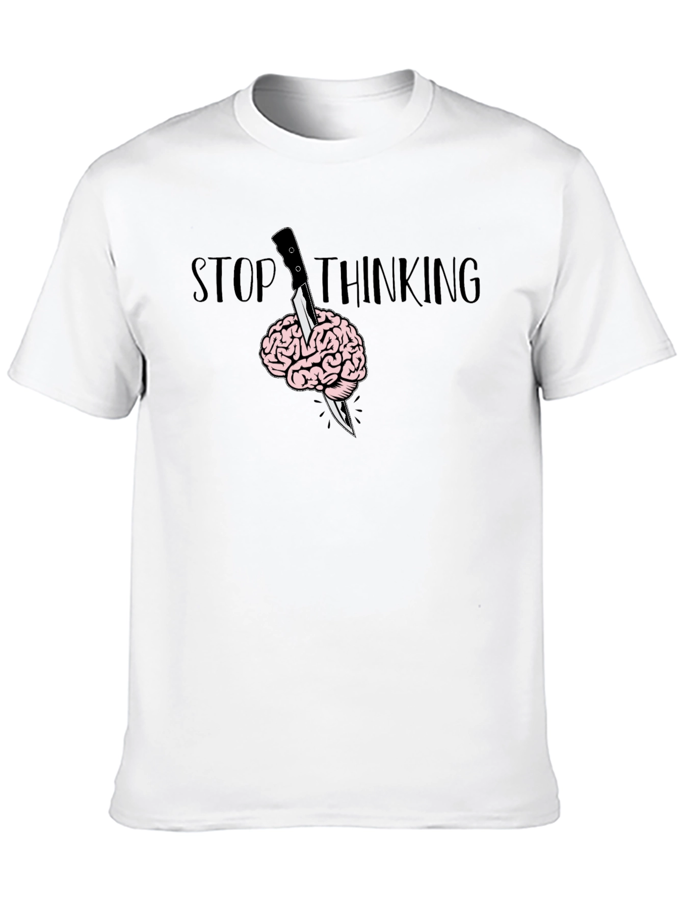 Stop Thinking Graphic T-Shirt - Brain Knife Tee