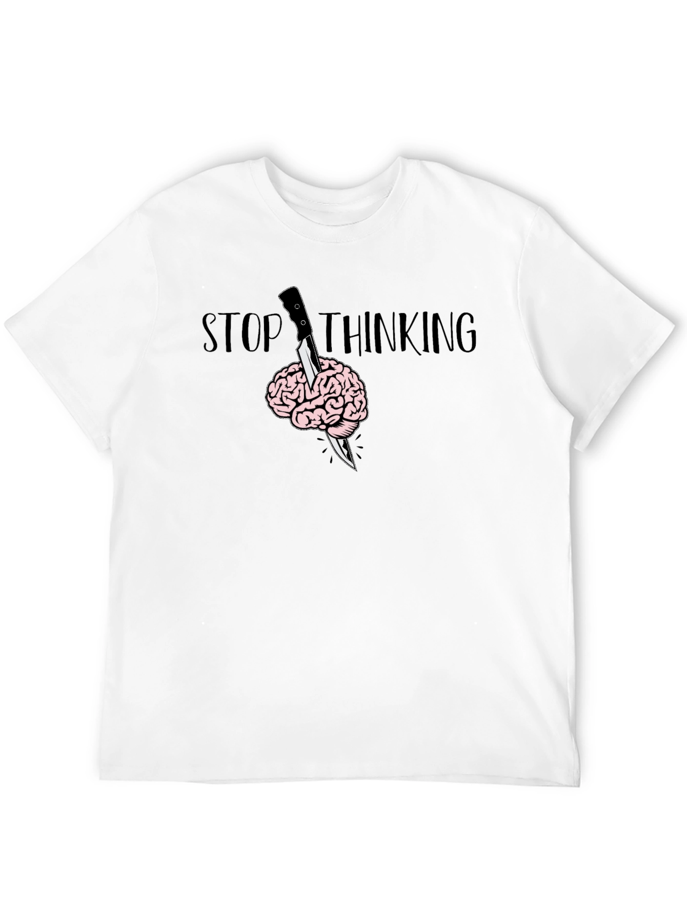 Stop Thinking Graphic T-Shirt - Brain Knife Tee