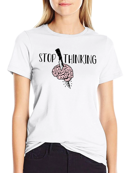 Stop Thinking Graphic T-Shirt - Brain Knife Tee