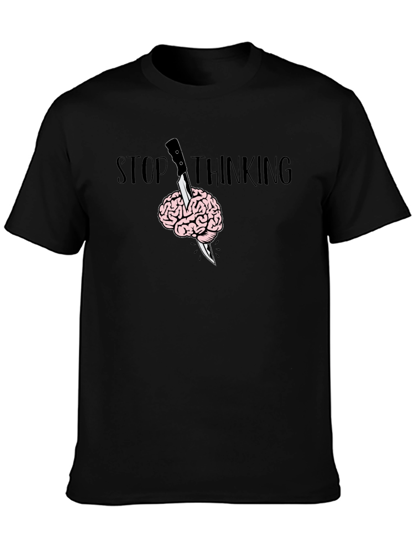 Stop Thinking Graphic T-Shirt - Brain Knife Tee