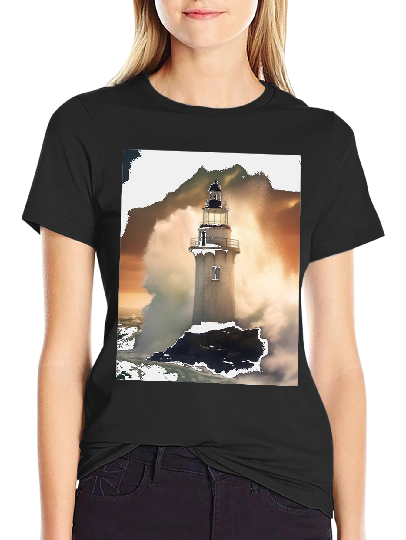 Lighthouse Graphic Tee - Stormy Seas Design