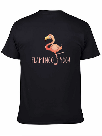 Flamingo Yoga Graphic Tee - Black Cotton T-Shirt