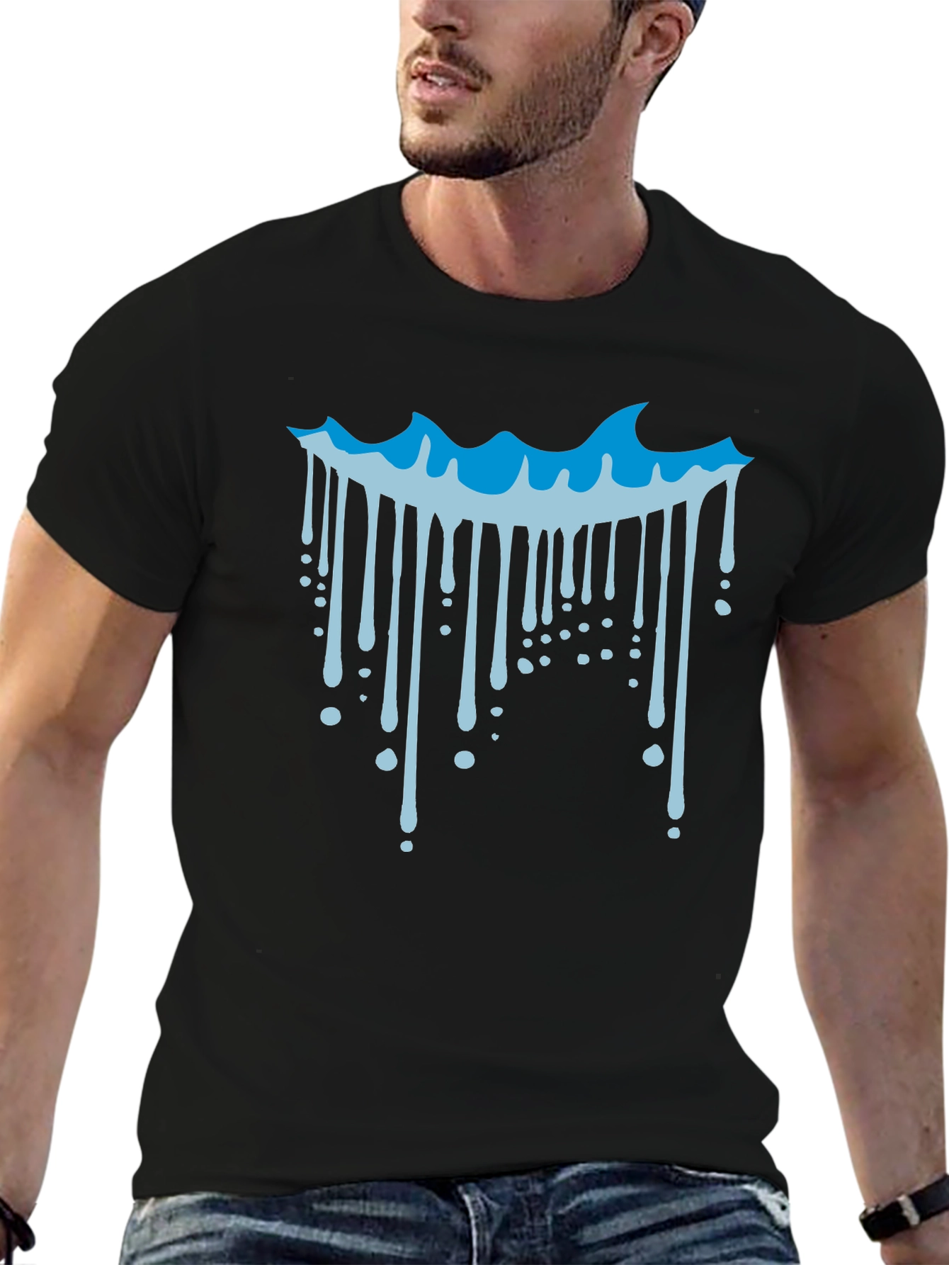 Cool Wave Drip Graphic Tee - Black Cotton T-Shirt