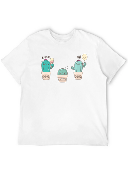 Cute Cactus Graphic Tee - Black Cotton T-Shirt