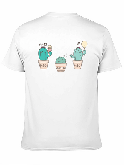 Cute Cactus Graphic Tee - Black Cotton T-Shirt