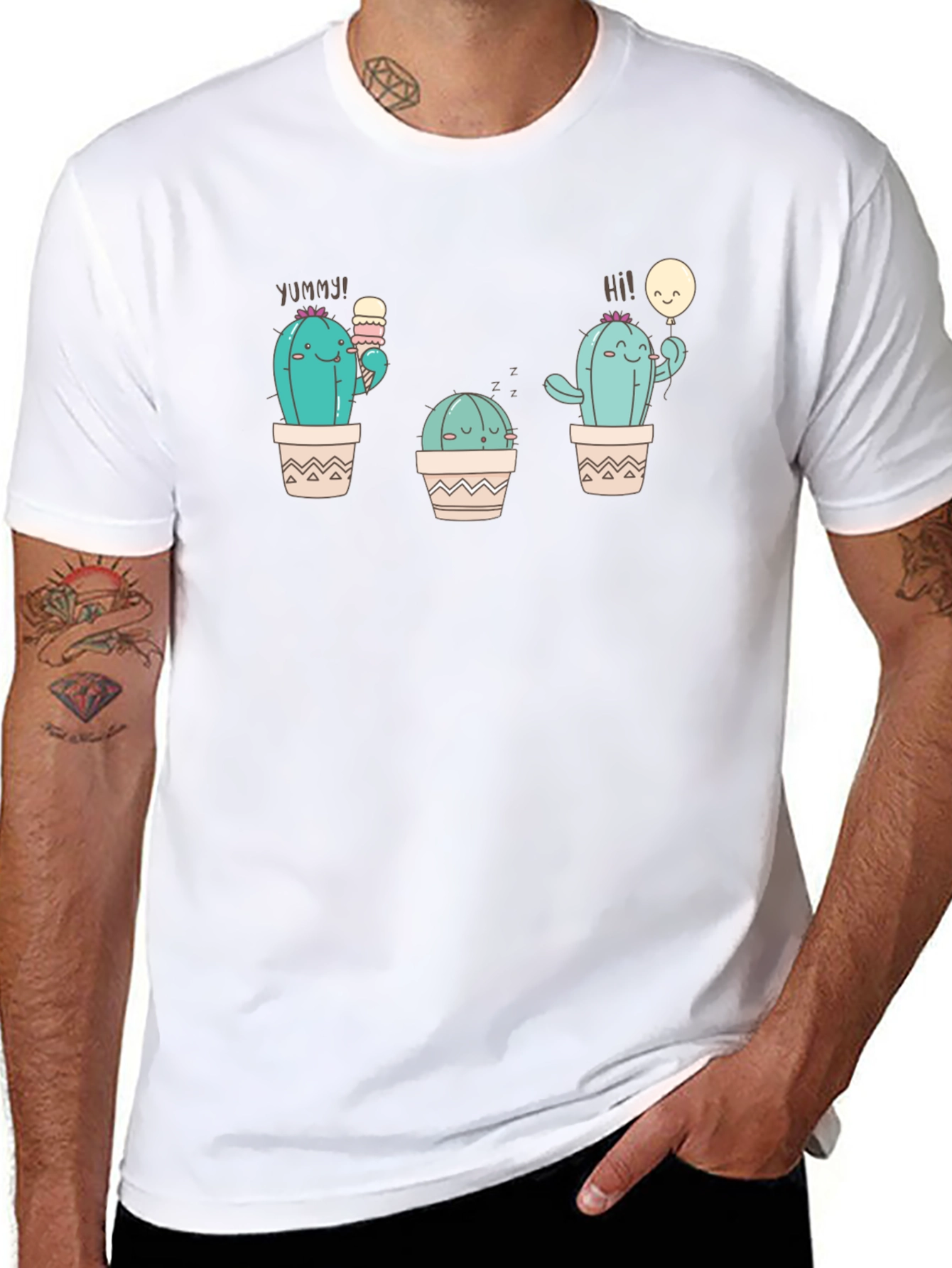 Cute Cactus Graphic Tee - Black Cotton T-Shirt