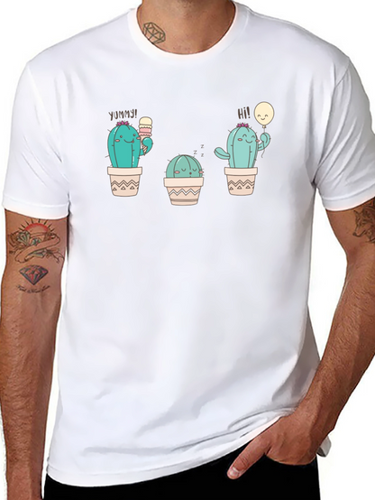 Cute Cactus Graphic Tee - Black Cotton T-Shirt