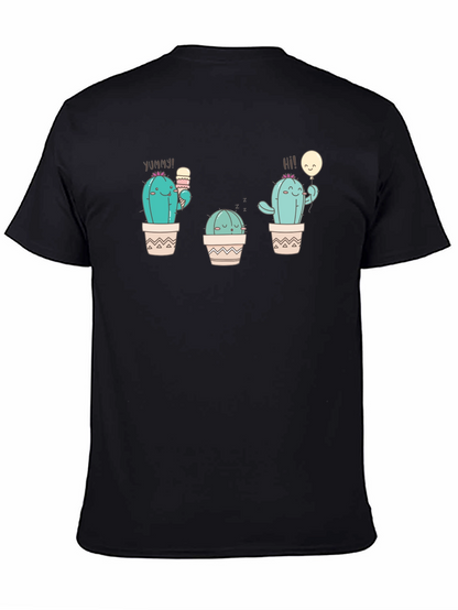 Cute Cactus Graphic Tee - Black Cotton T-Shirt