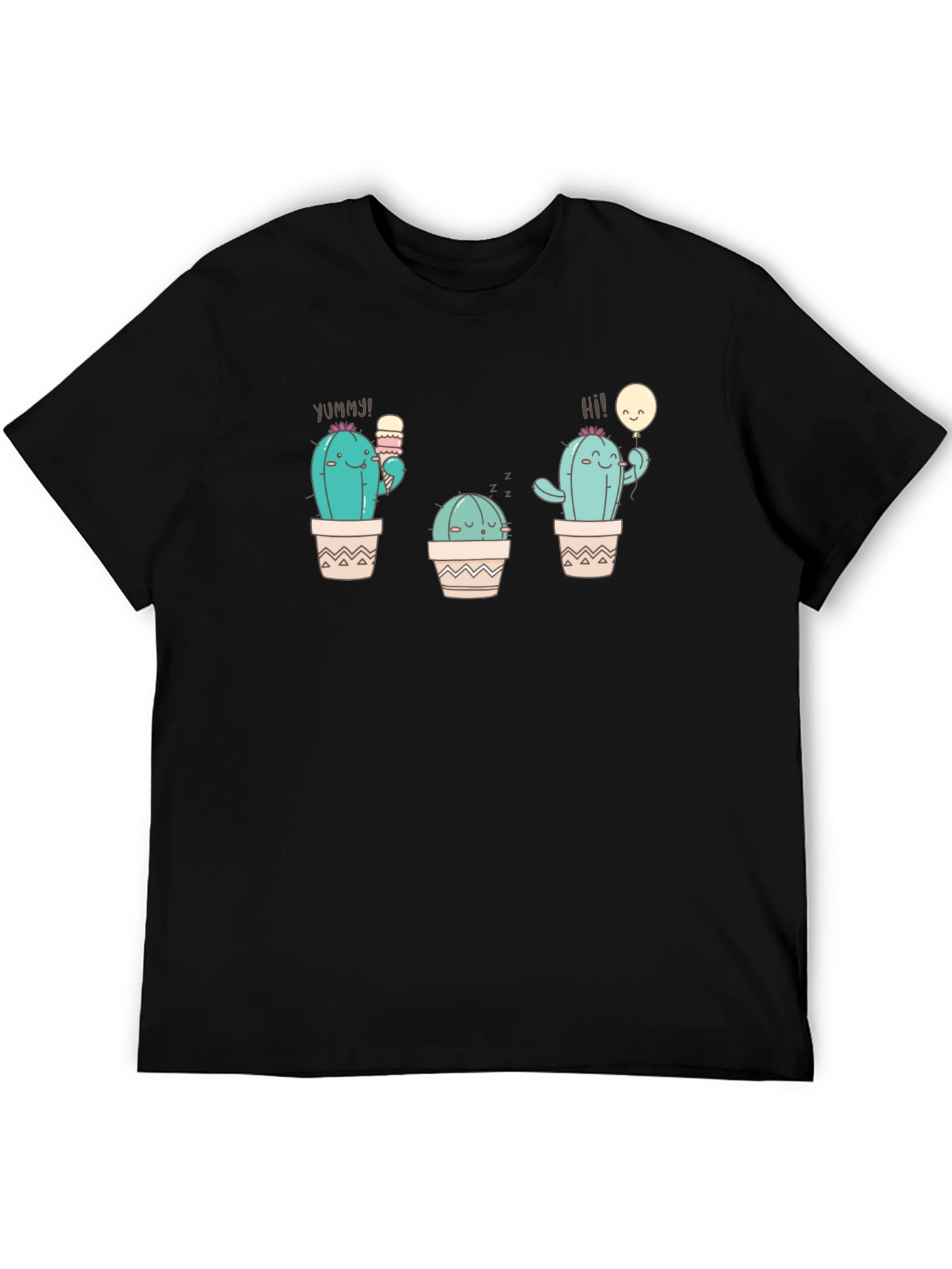 Cute Cactus Graphic Tee - Black Cotton T-Shirt