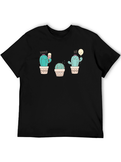 Cute Cactus Graphic Tee - Black Cotton T-Shirt