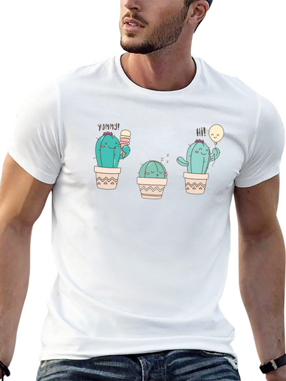 Cute Cactus Graphic Tee - Black Cotton T-Shirt