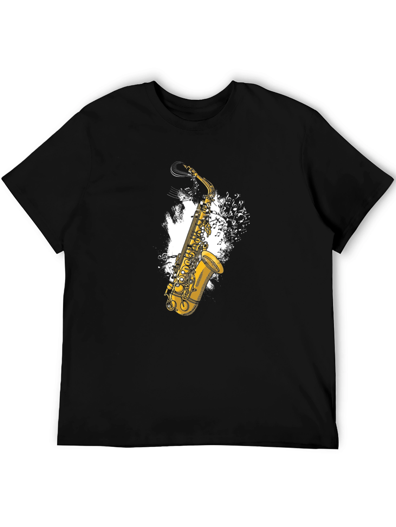 Saxophone Music Notes Graphic Tee - Black Cotton T-Shirt