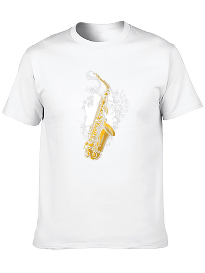 Saxophone Music Notes Graphic Tee - Black Cotton T-Shirt