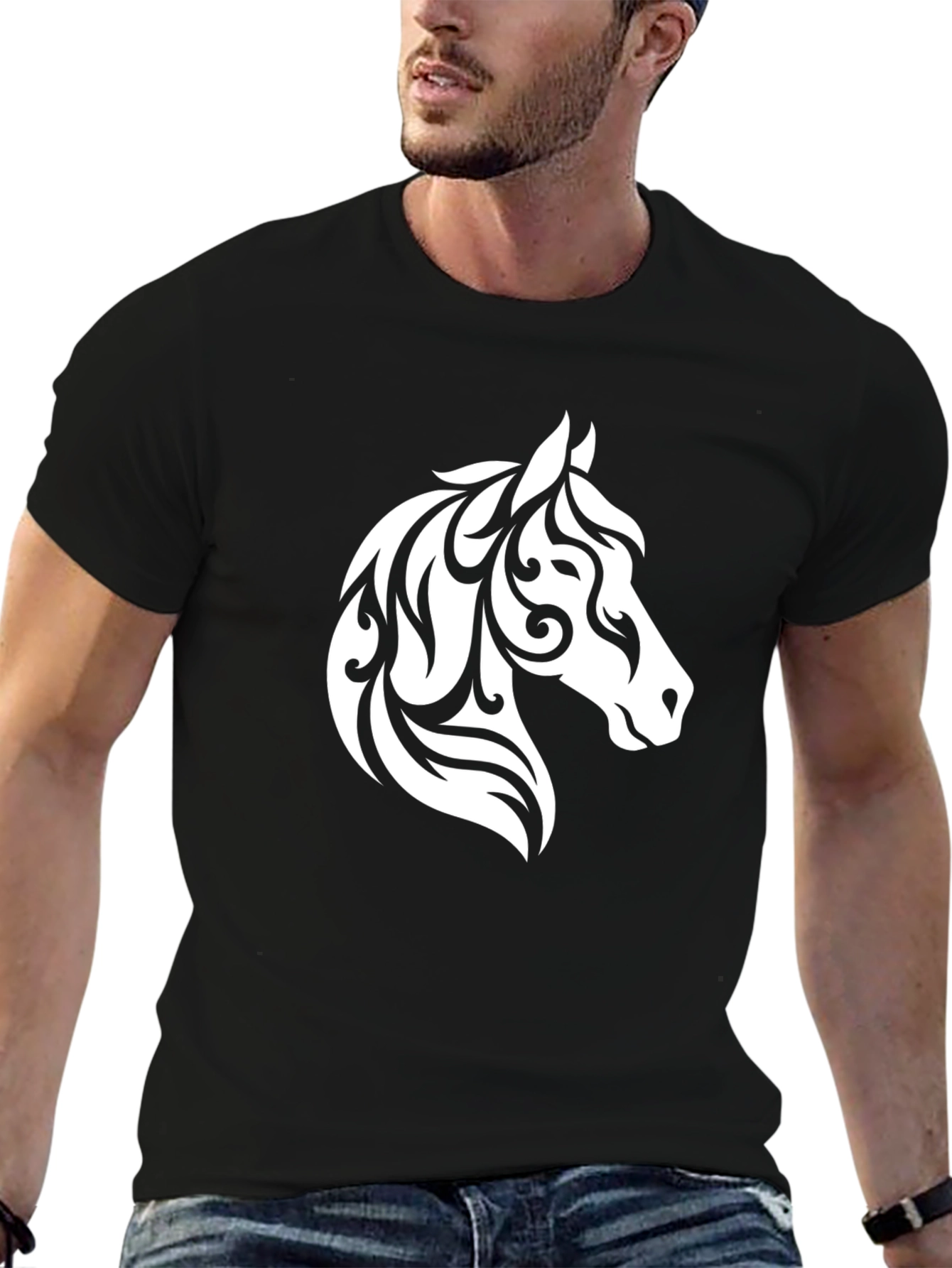 Horse Head Tribal Art Black T-Shirt