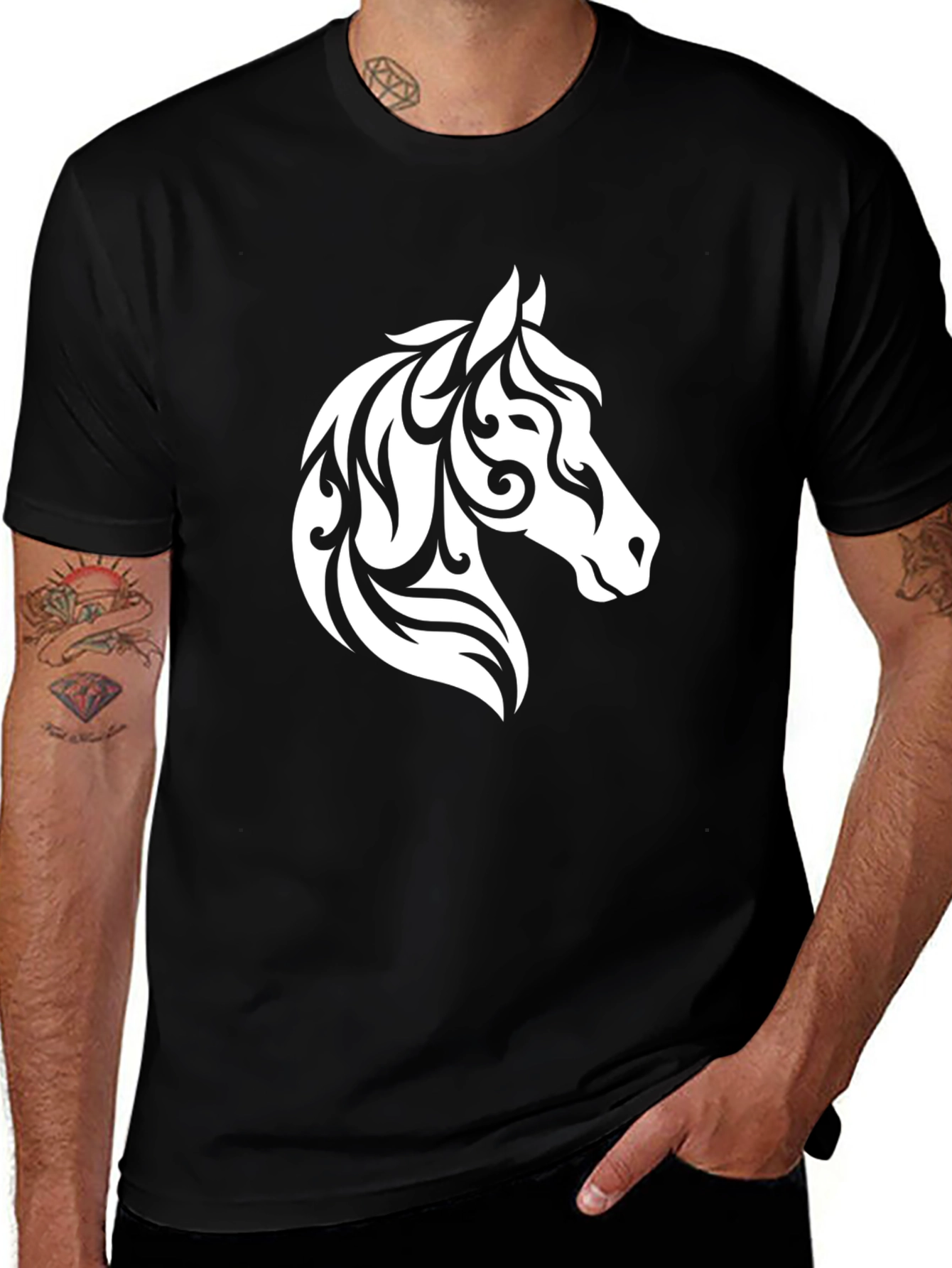 Horse Head Tribal Art Black T-Shirt