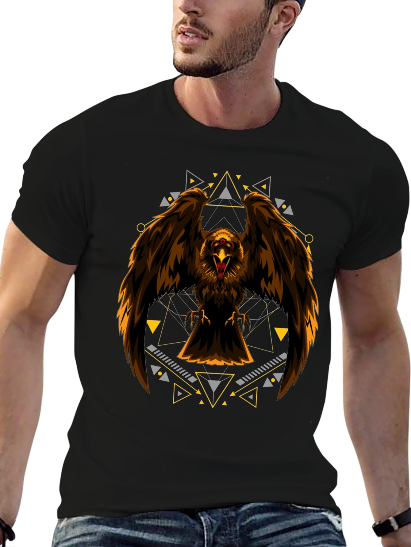Eagle Geometric Print Black T-Shirt