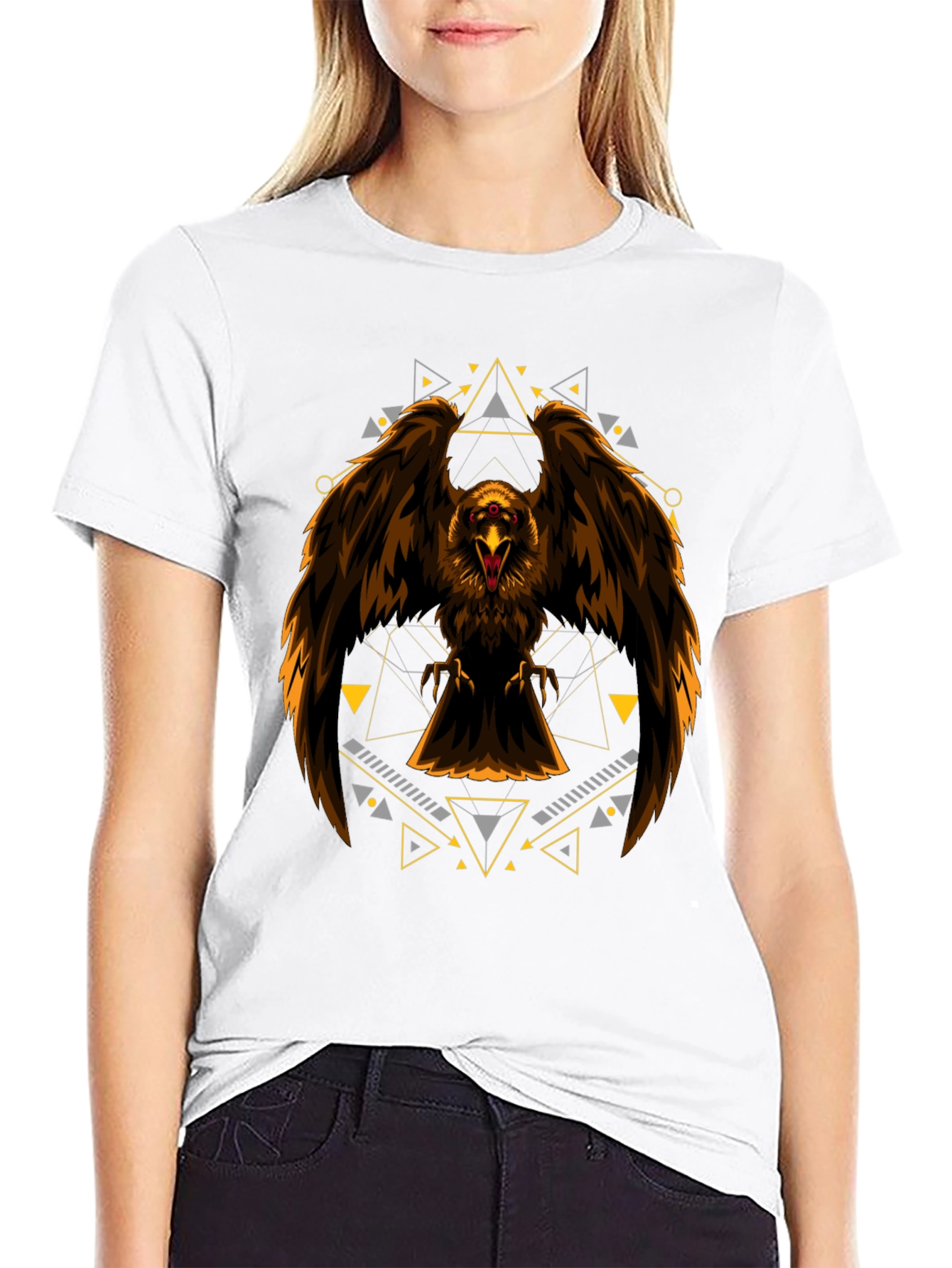 Eagle Geometric Print Black T-Shirt
