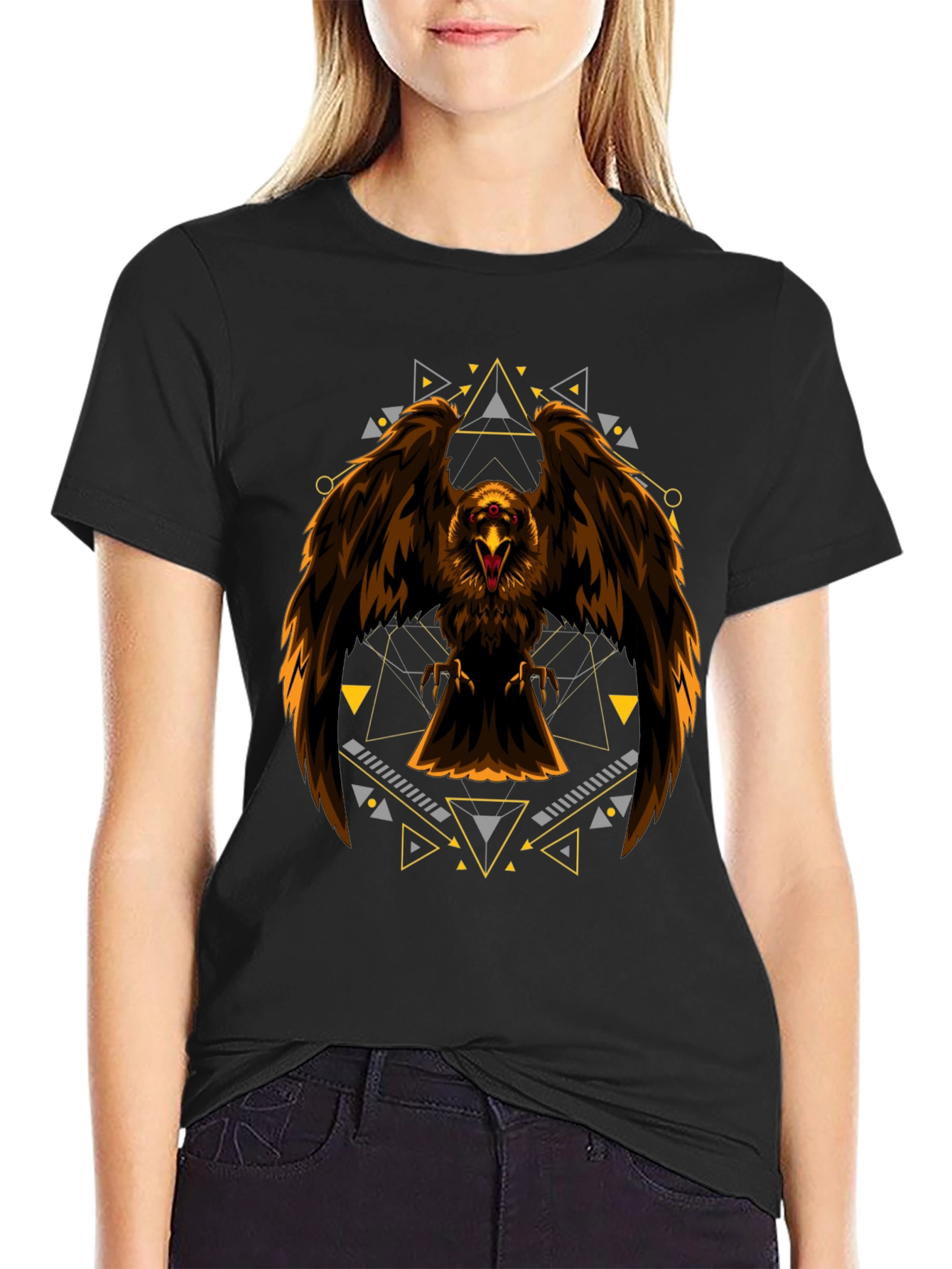 Eagle Geometric Print Black T-Shirt