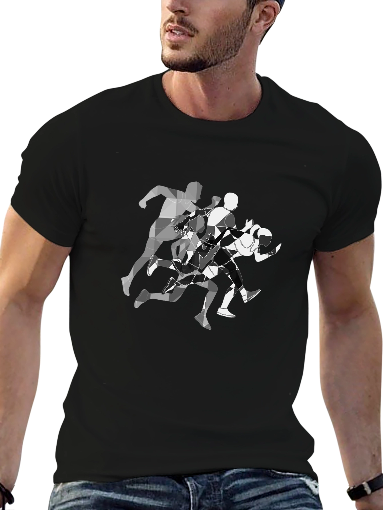 Geometric Runners Graphic Tee - Black Cotton Blend