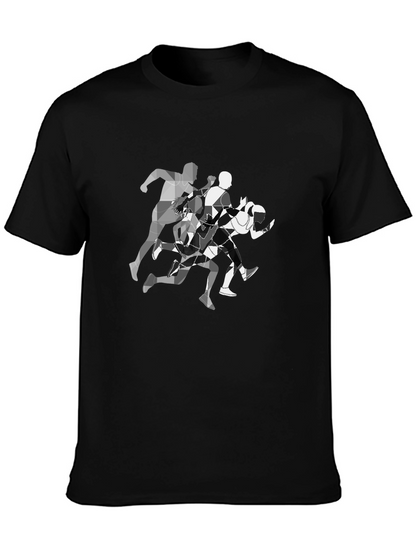 Geometric Runners Graphic Tee - Black Cotton Blend