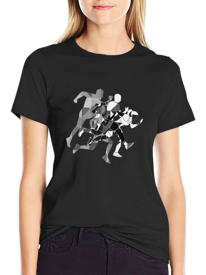 Geometric Runners Graphic Tee - Black Cotton Blend