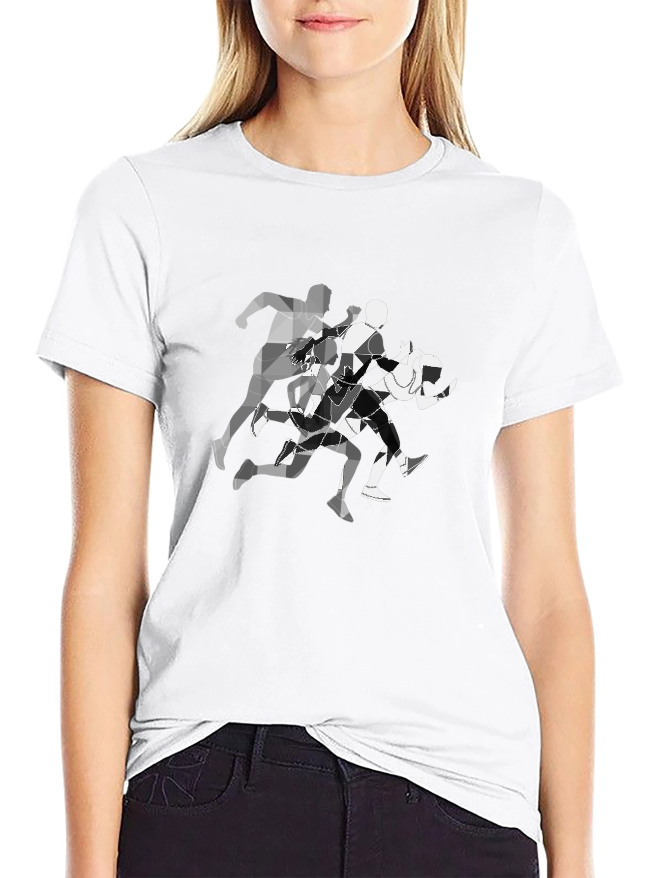 Geometric Runners Graphic Tee - Black Cotton Blend