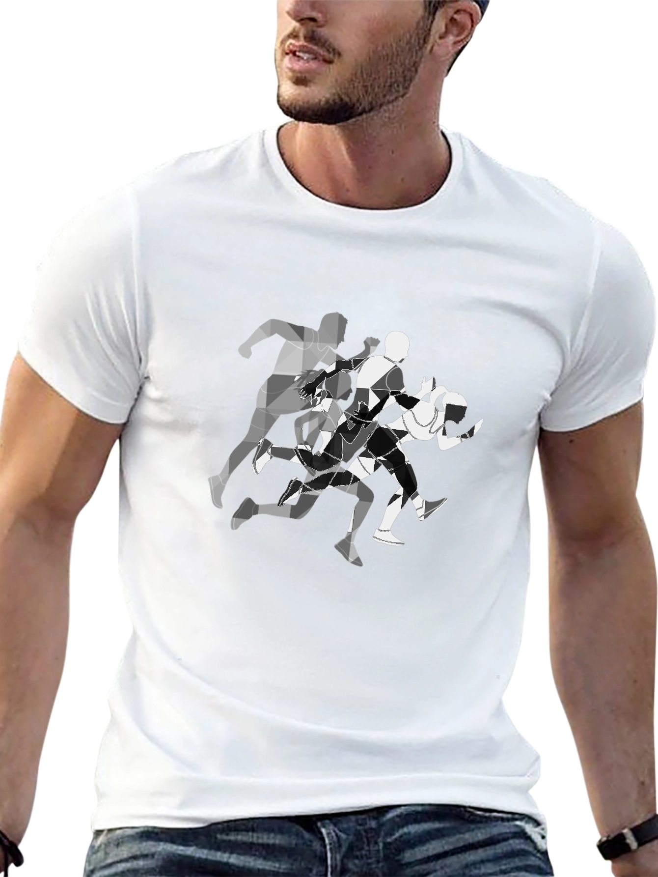 Geometric Runners Graphic Tee - Black Cotton Blend