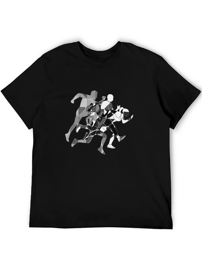 Geometric Runners Graphic Tee - Black Cotton Blend