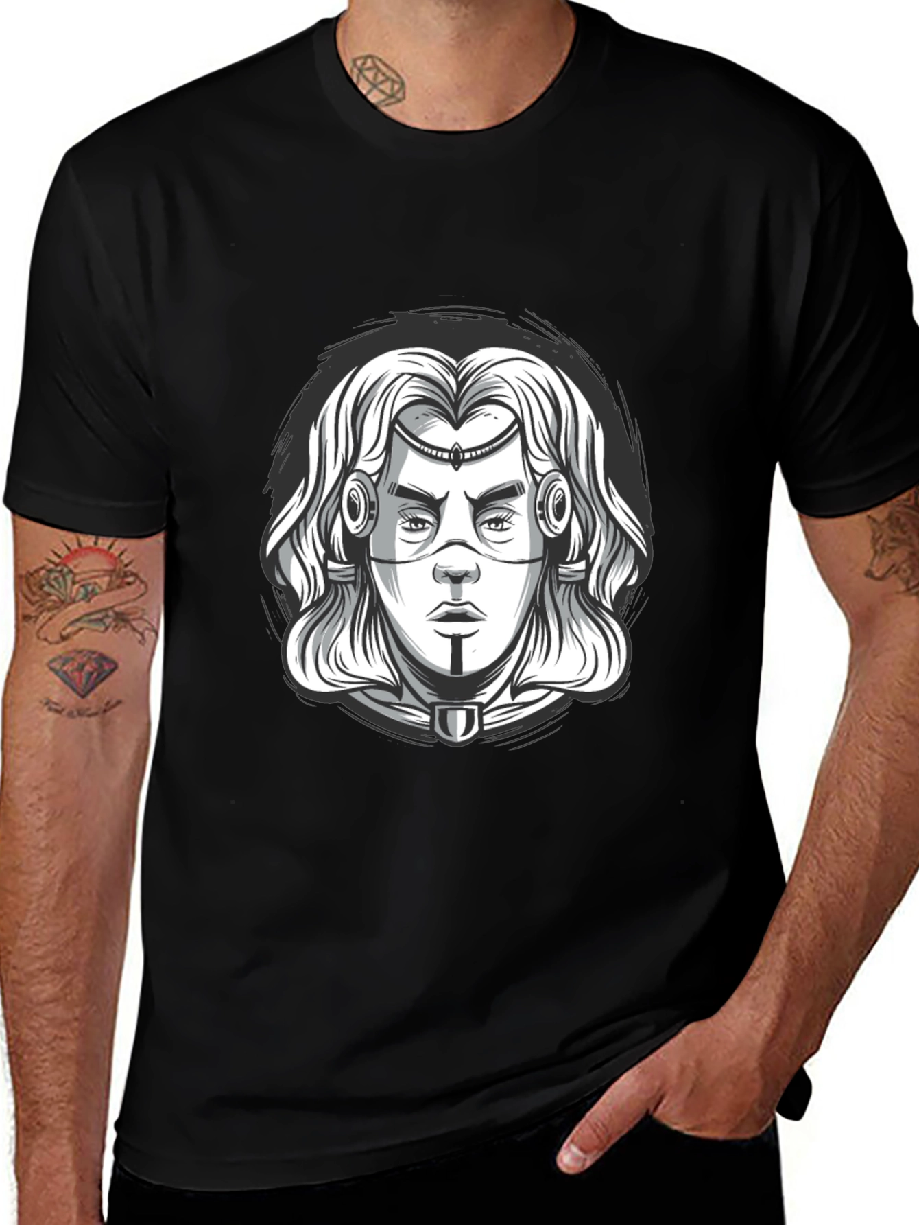 Cyberpunk Warrior Graphic Tee - Black