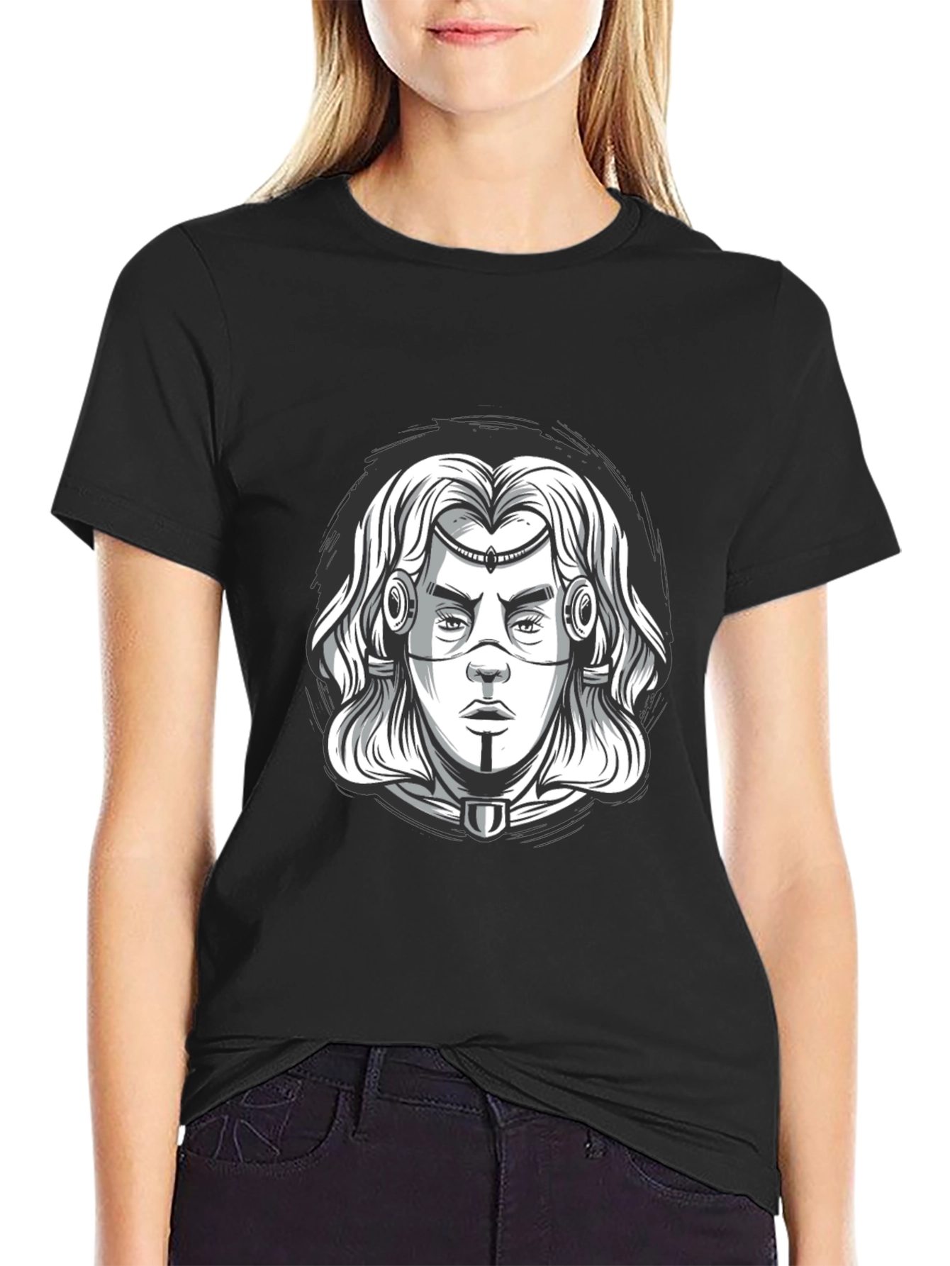 Cyberpunk Warrior Graphic Tee - Black