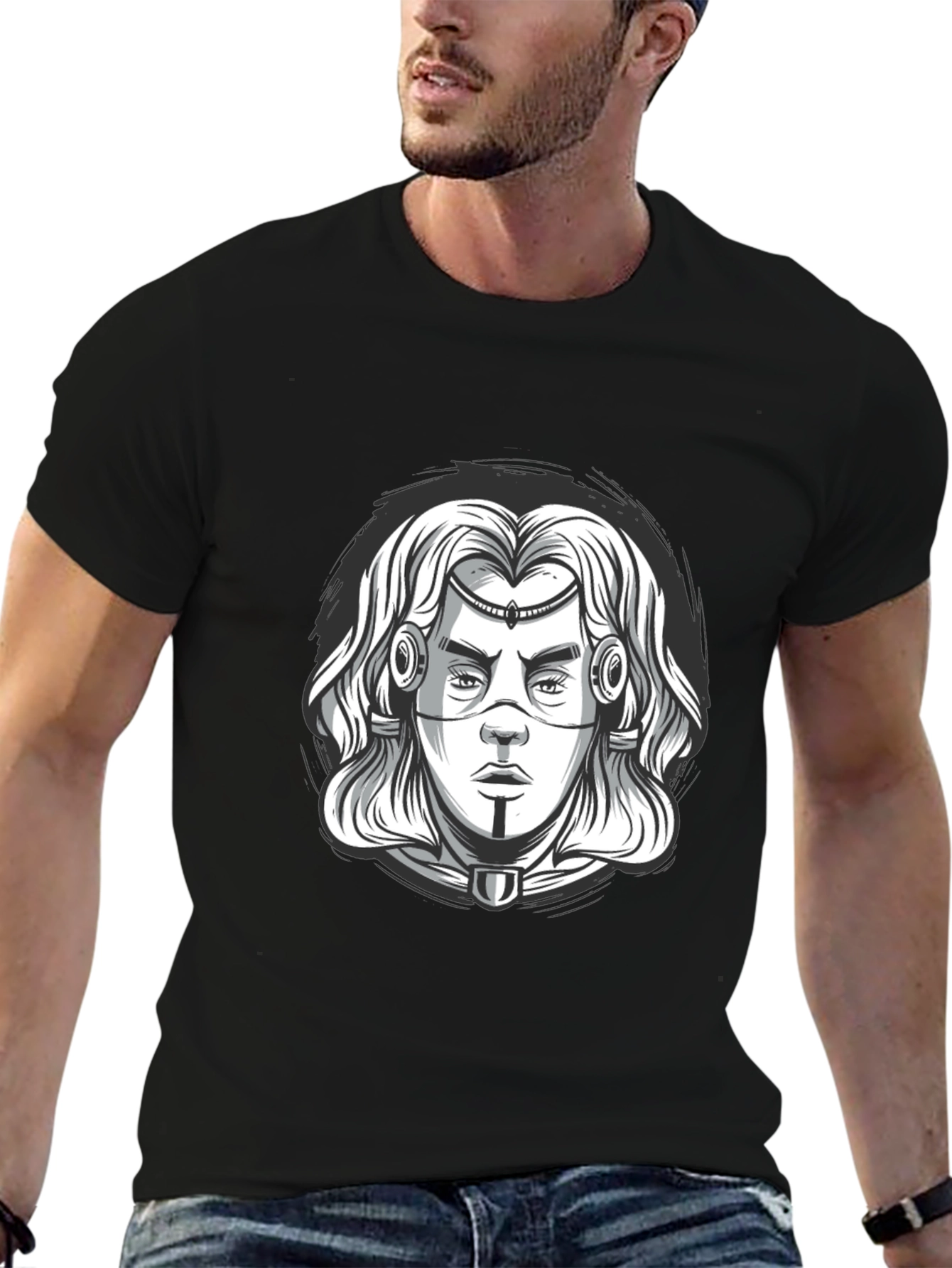 Cyberpunk Warrior Graphic Tee - Black