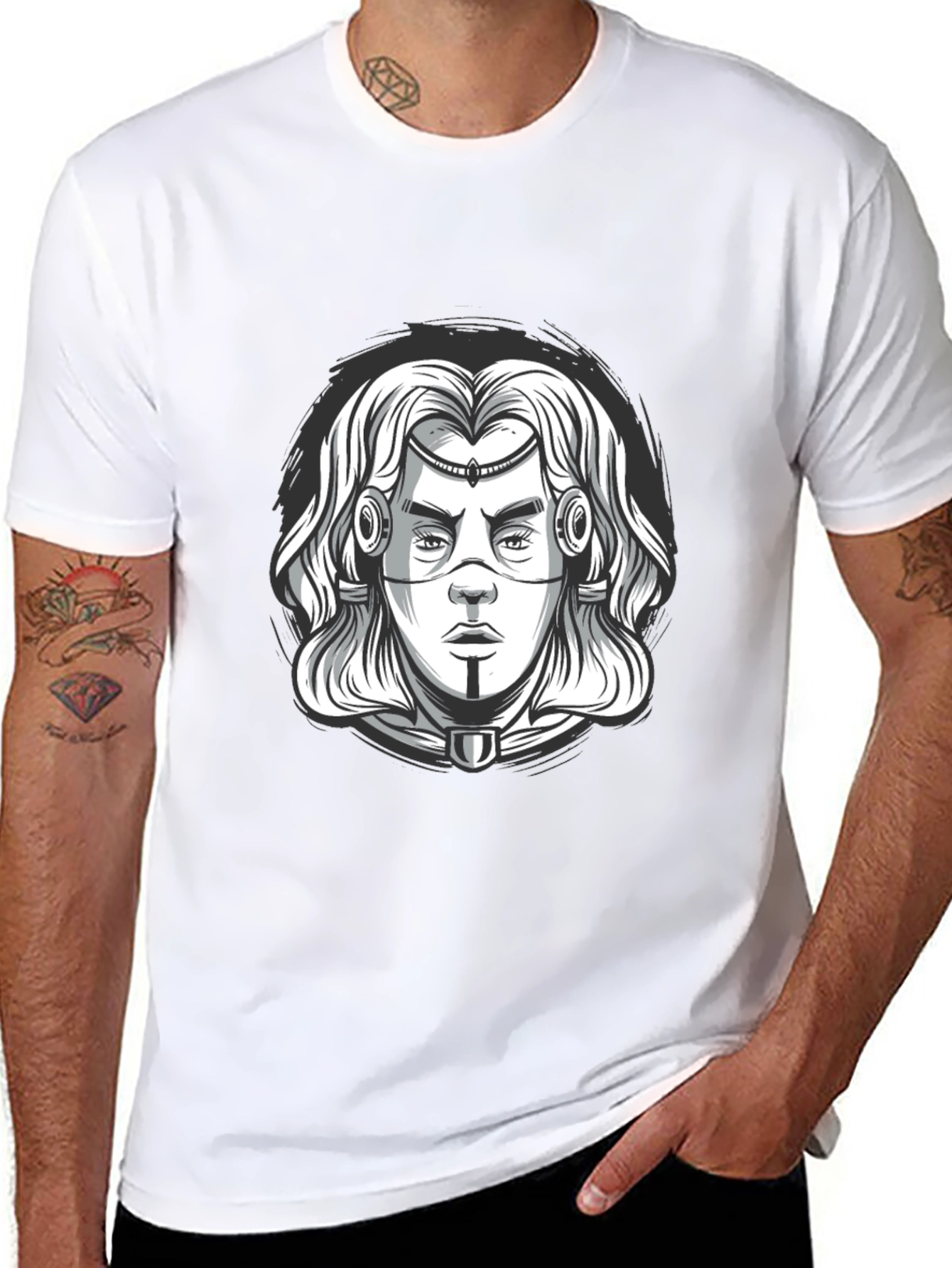 Cyberpunk Warrior Graphic Tee - Black