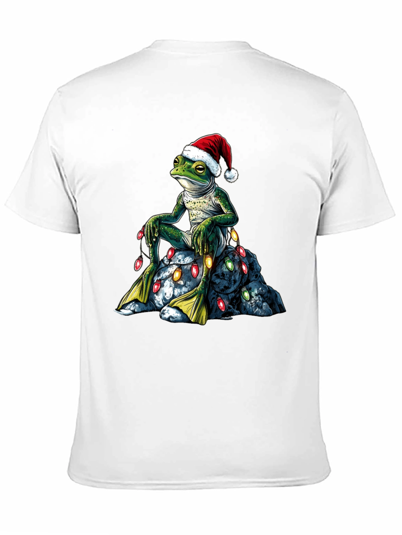 Festive Frog T-Shirt - Christmas Lights & Santa Hat