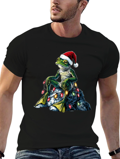 Festive Frog T-Shirt - Christmas Lights & Santa Hat