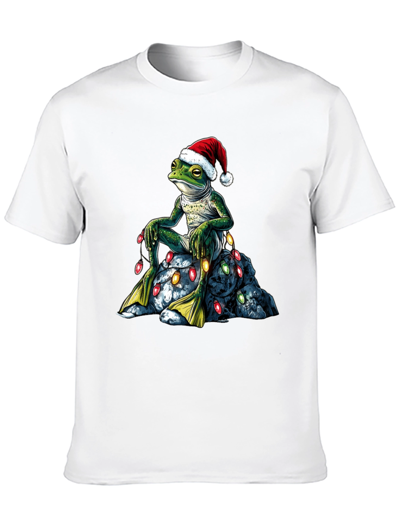 Festive Frog T-Shirt - Christmas Lights & Santa Hat