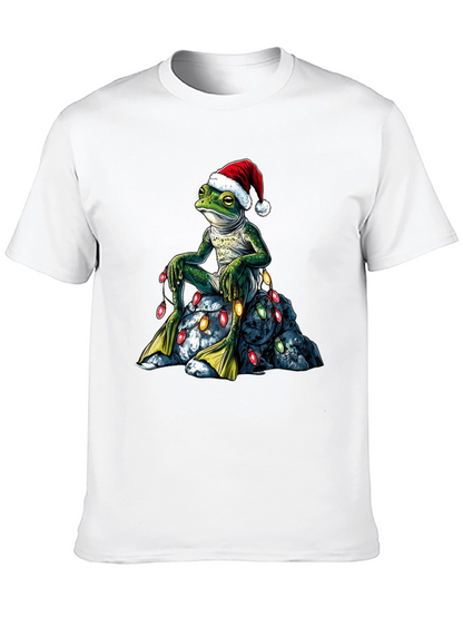 Festive Frog T-Shirt - Christmas Lights & Santa Hat