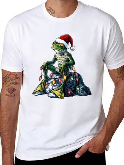 Festive Frog T-Shirt - Christmas Lights & Santa Hat