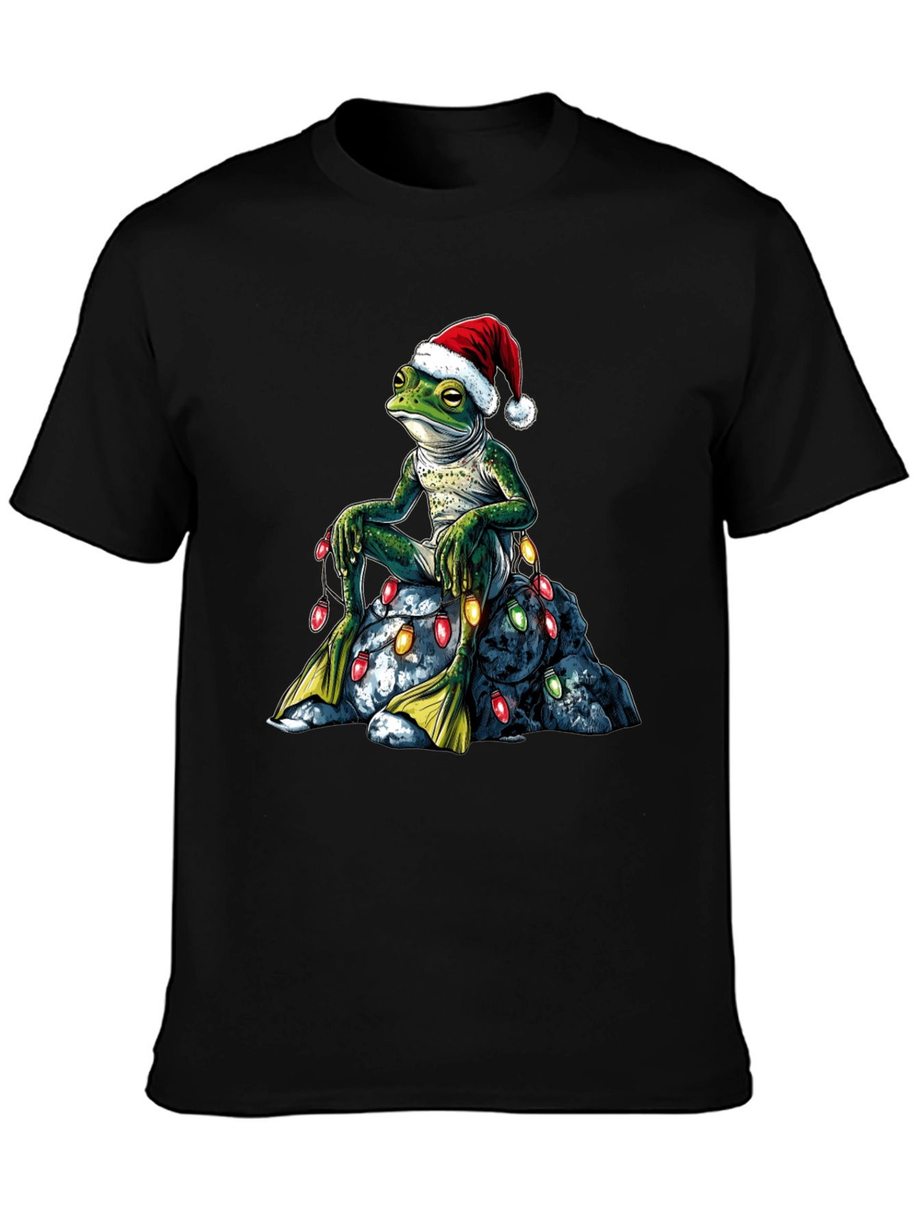 Festive Frog T-Shirt - Christmas Lights & Santa Hat